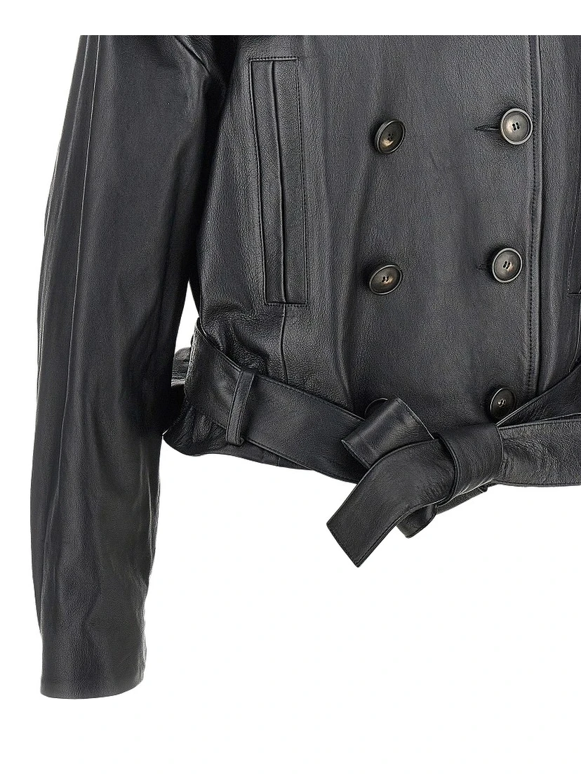Leather double-breasted jacket