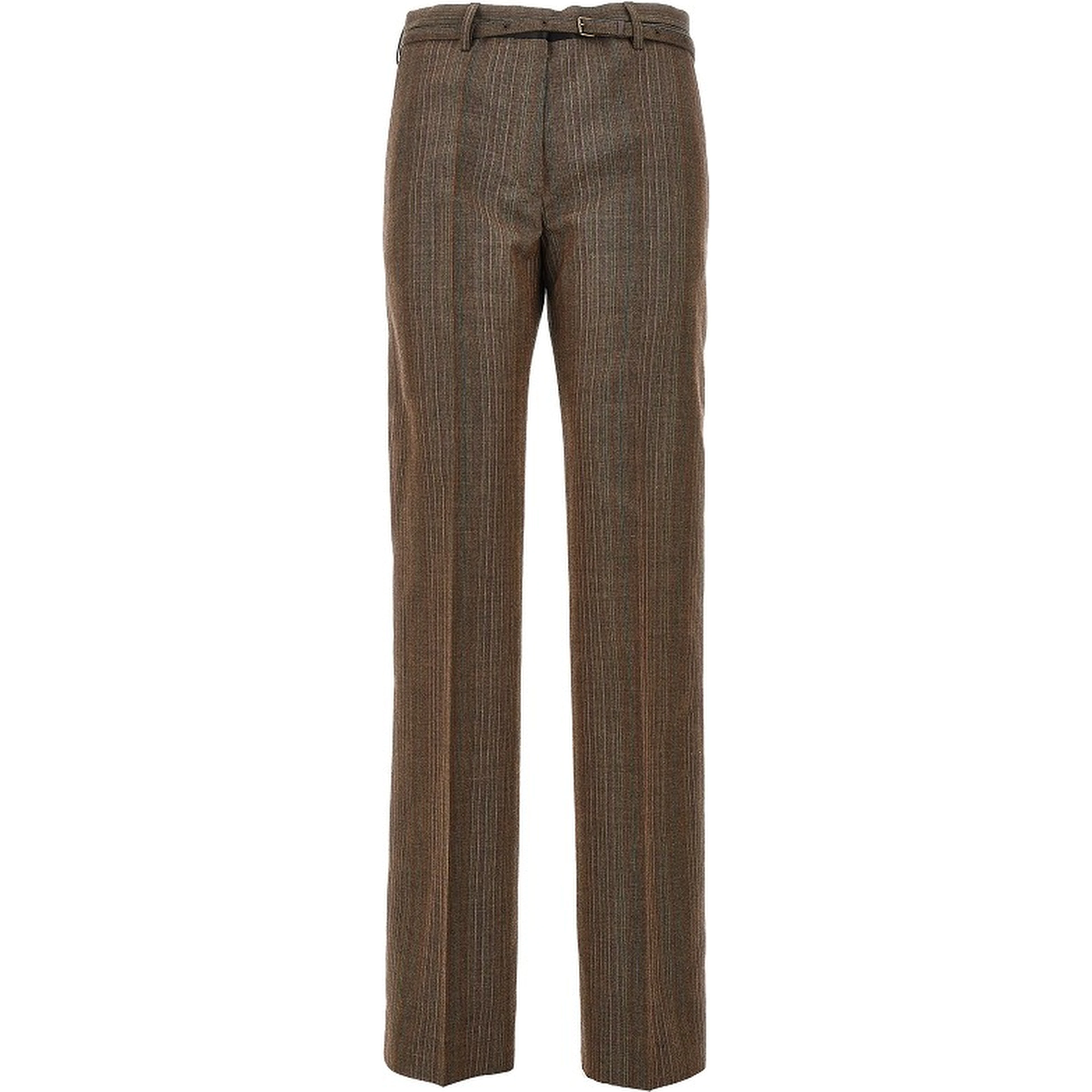 Wool straight pants with belt
