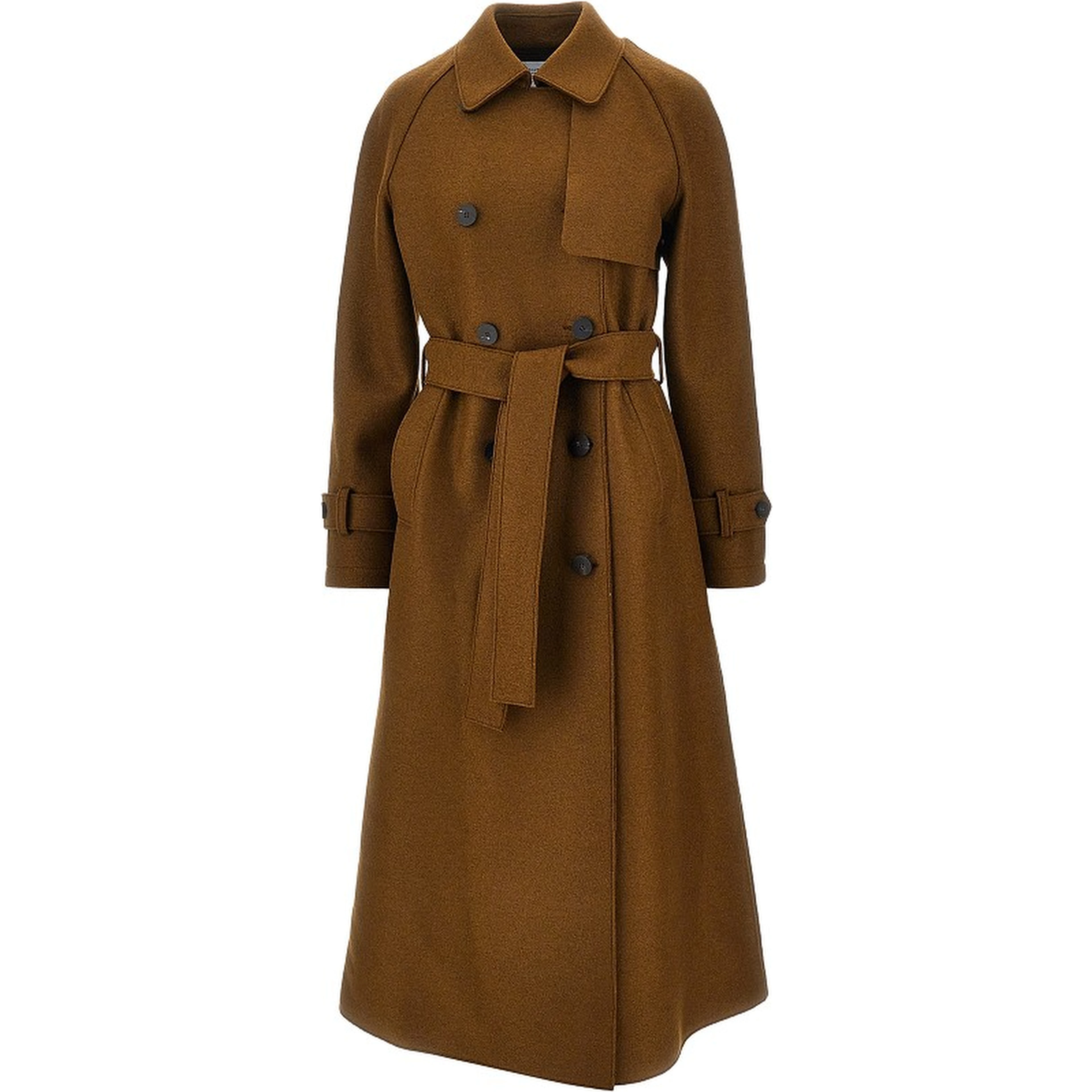 Pressed wool long trench coat