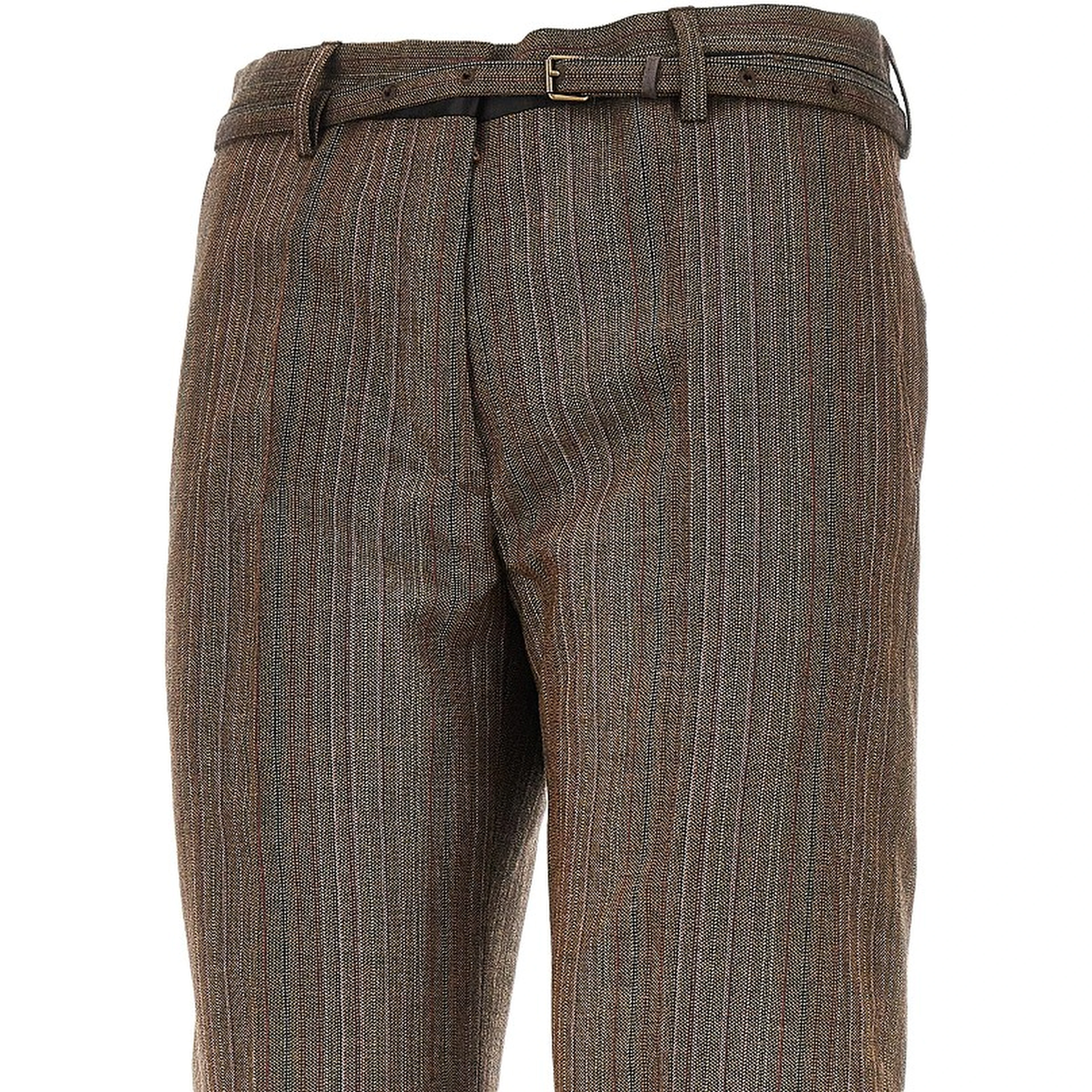 Wool straight pants with belt