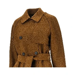 Pressed wool long trench coat