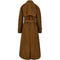 Pressed wool long trench coat