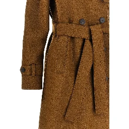 Pressed wool long trench coat