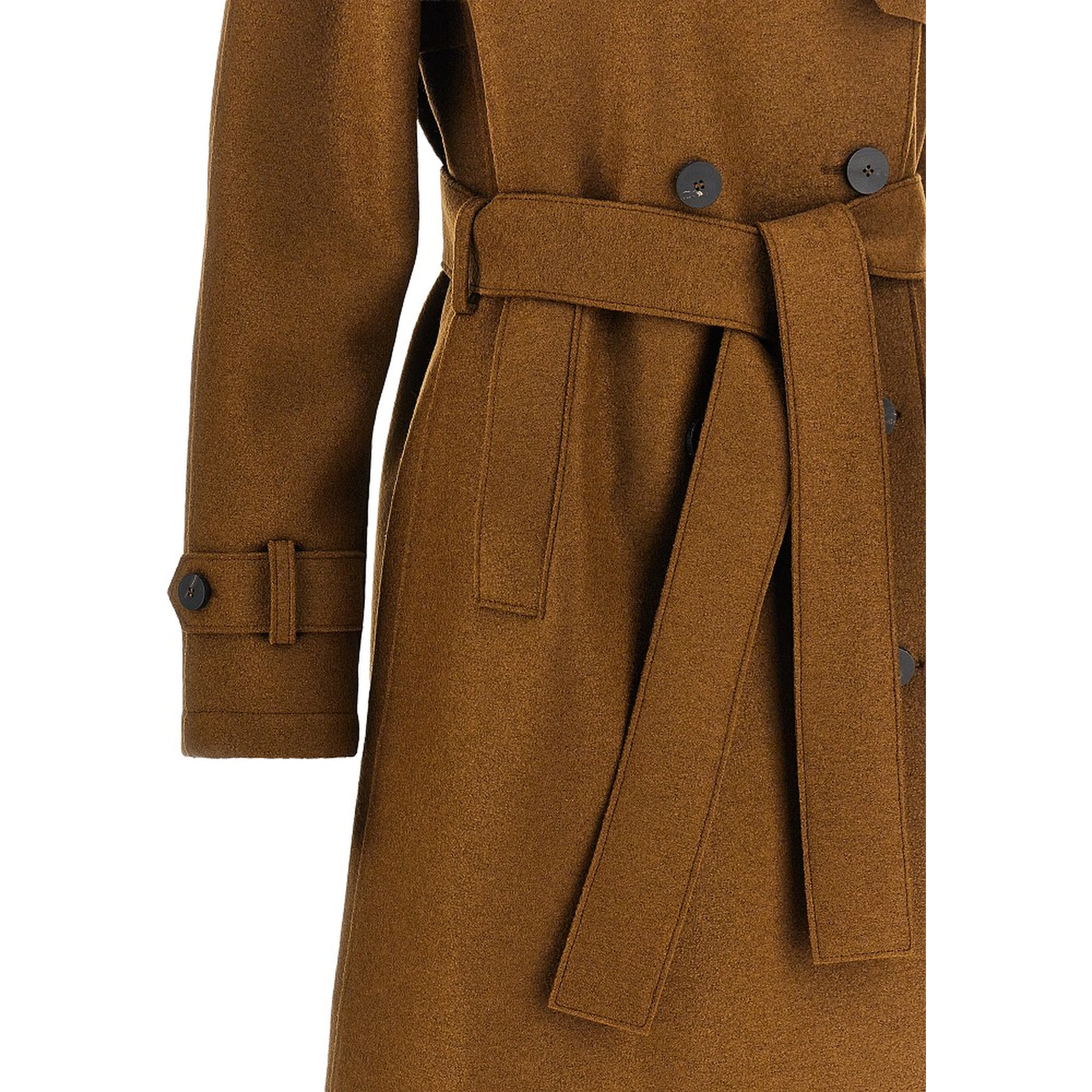 Pressed wool long trench coat