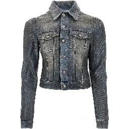 Waxed denim jacket with puff sleeves
