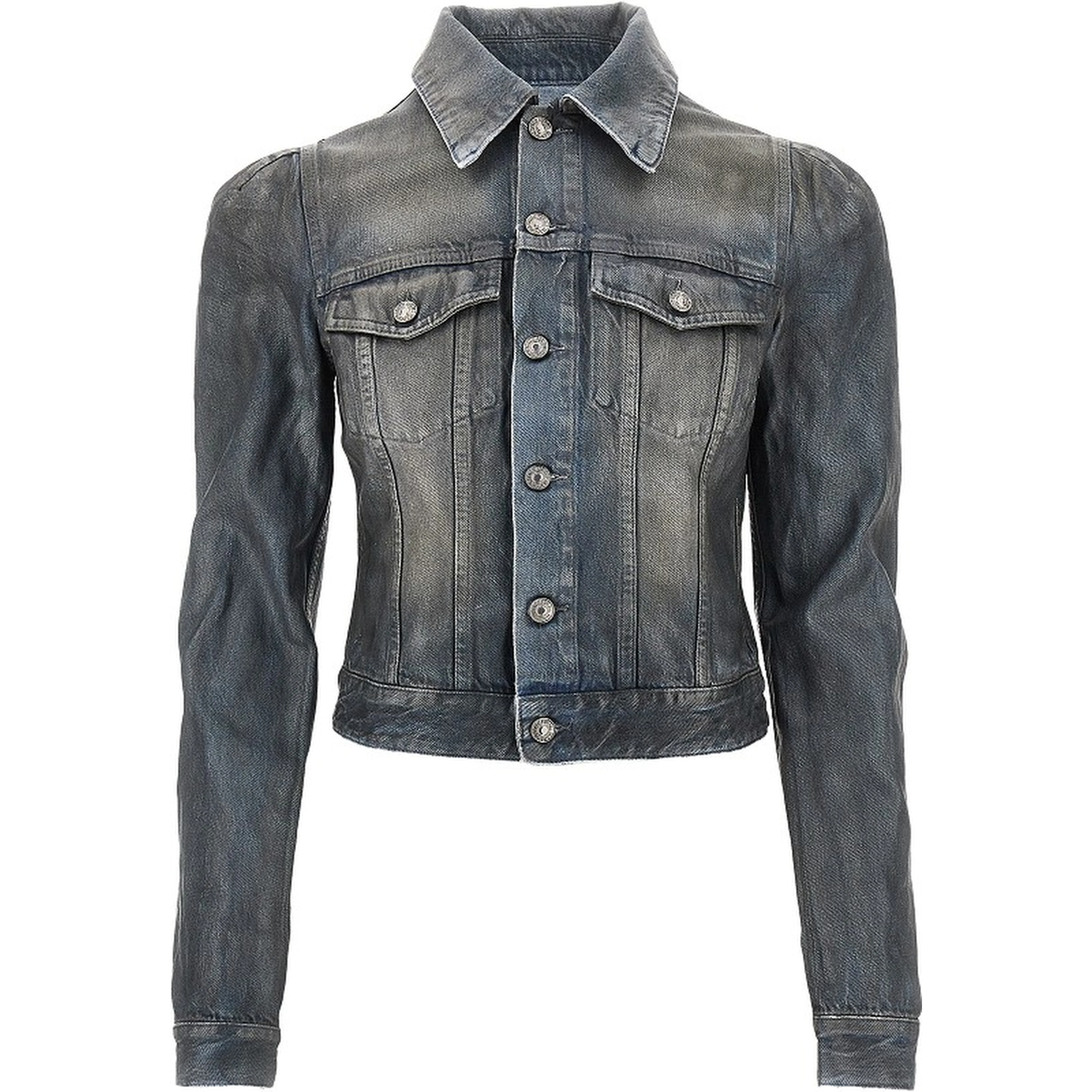 Waxed denim jacket with puff sleeves