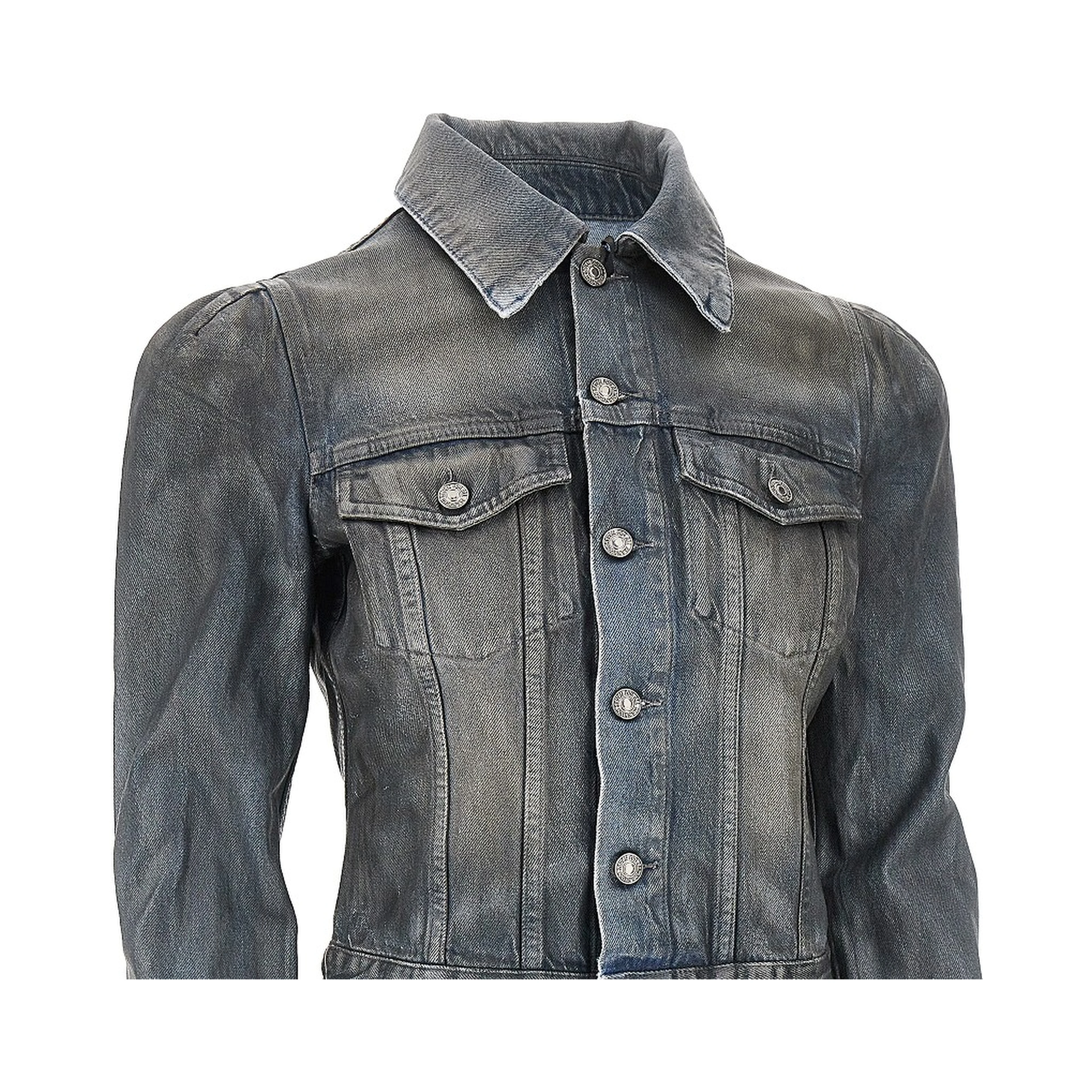 Waxed denim jacket with puff sleeves