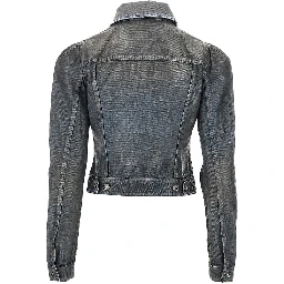 Waxed denim jacket with puff sleeves