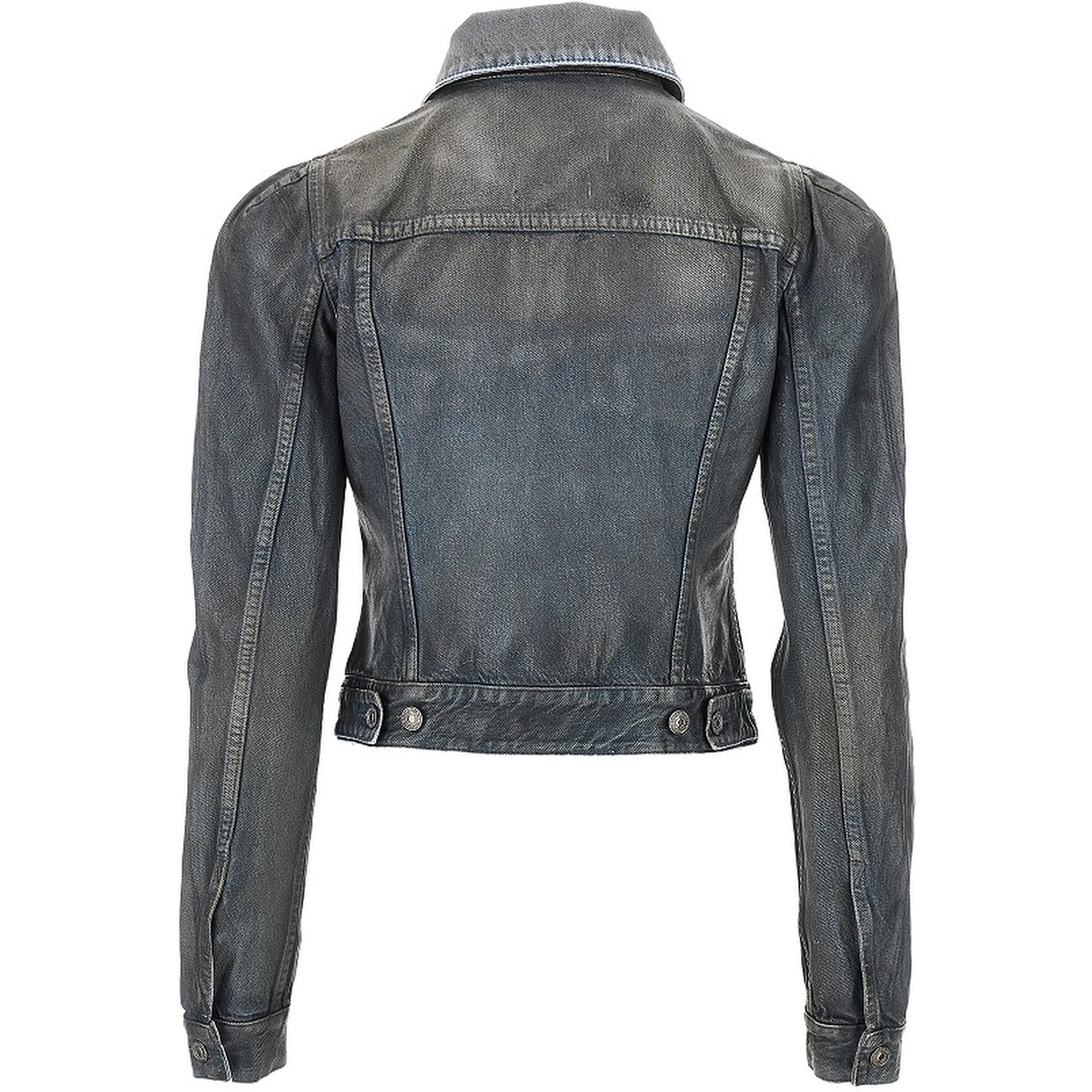Waxed denim jacket with puff sleeves