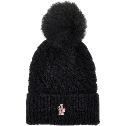 Wool beanie hat with fur pompom