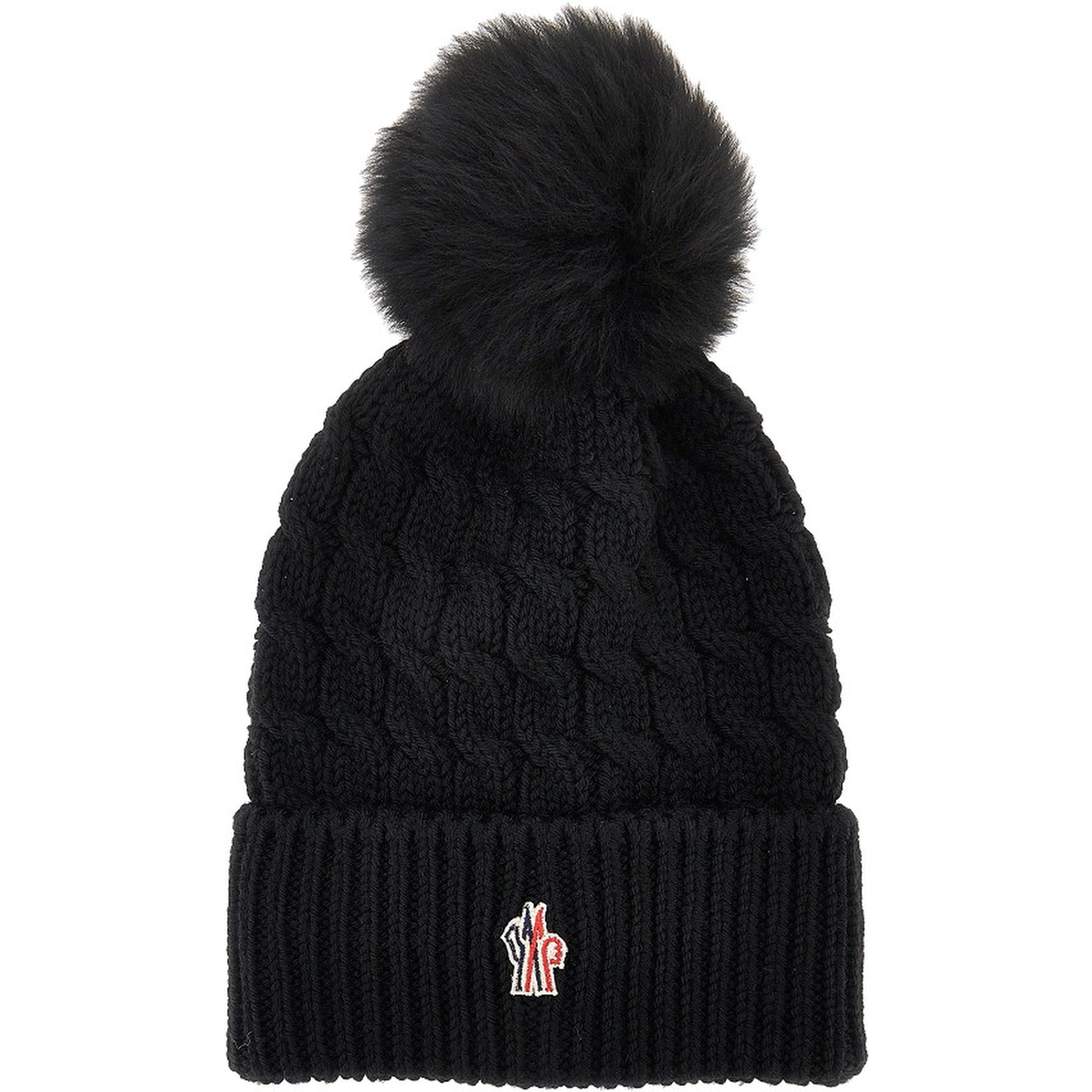 Wool beanie hat with fur pompom