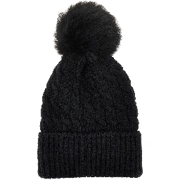 Wool beanie hat with fur pompom
