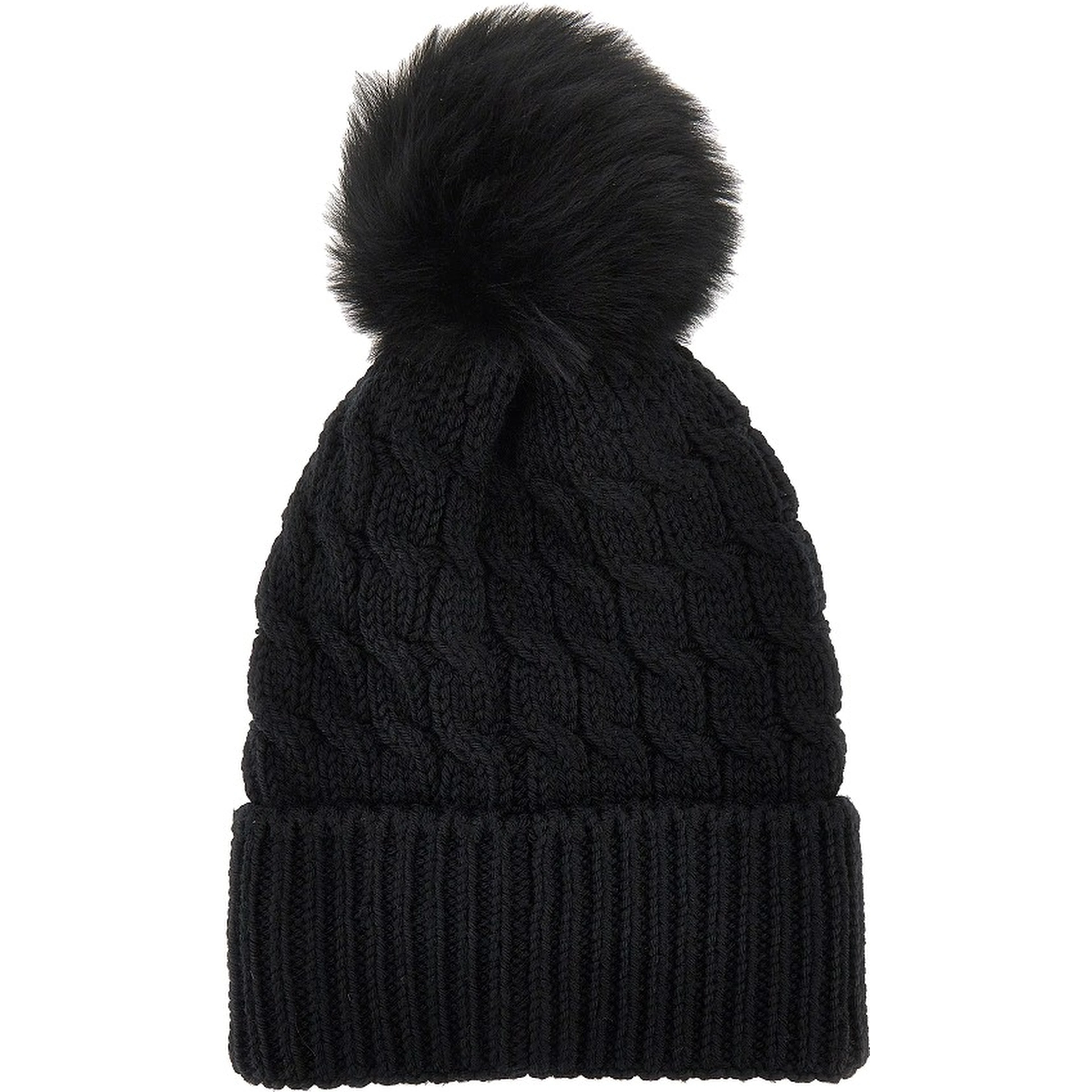 Wool beanie hat with fur pompom