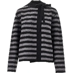 Self-tie closure striped wool cardigan