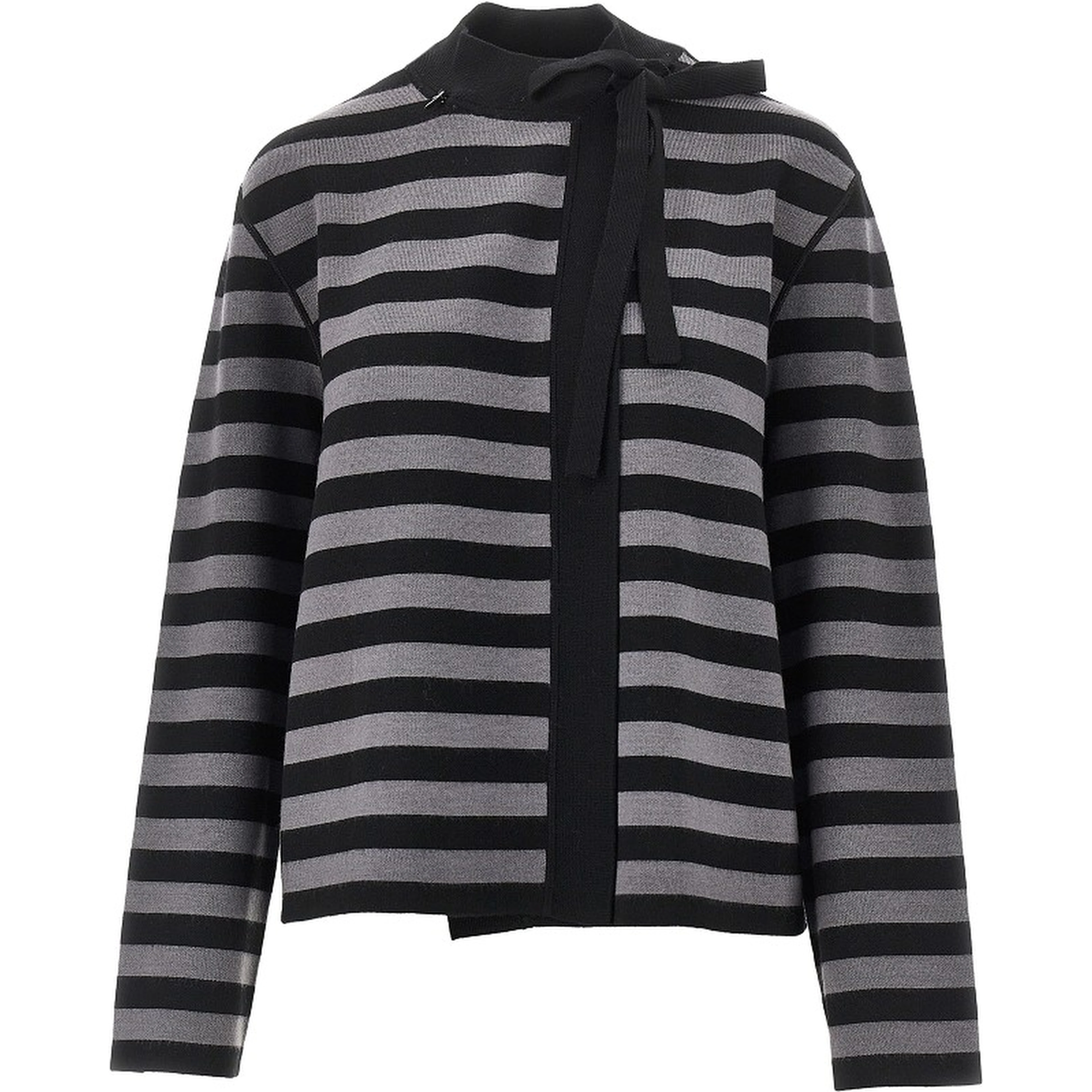 Self-tie closure striped wool cardigan