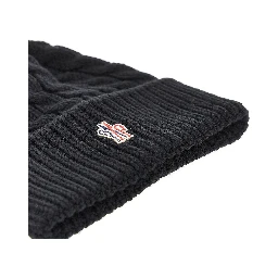 Wool beanie hat with fur pompom