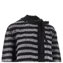 Self-tie closure striped wool cardigan