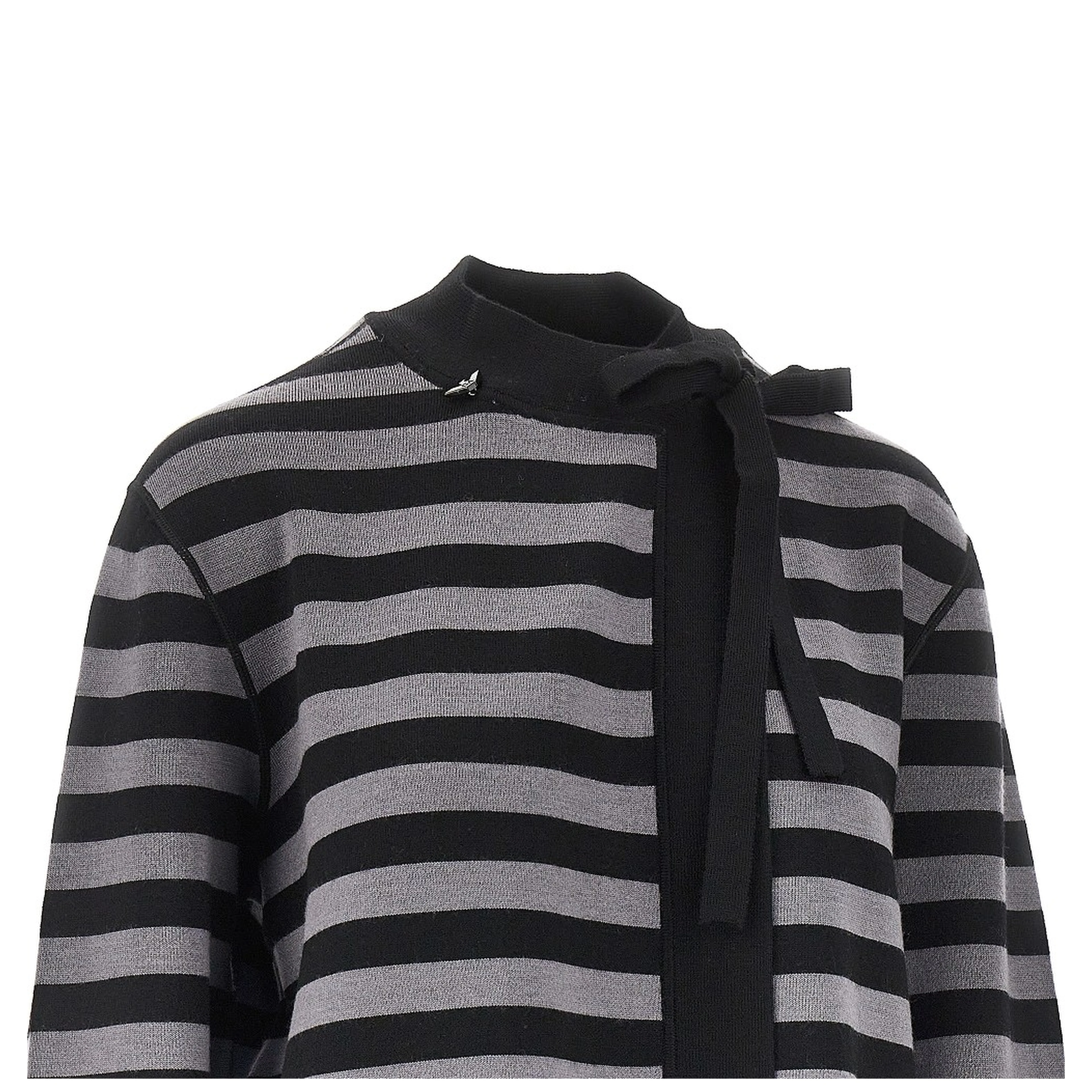 Self-tie closure striped wool cardigan