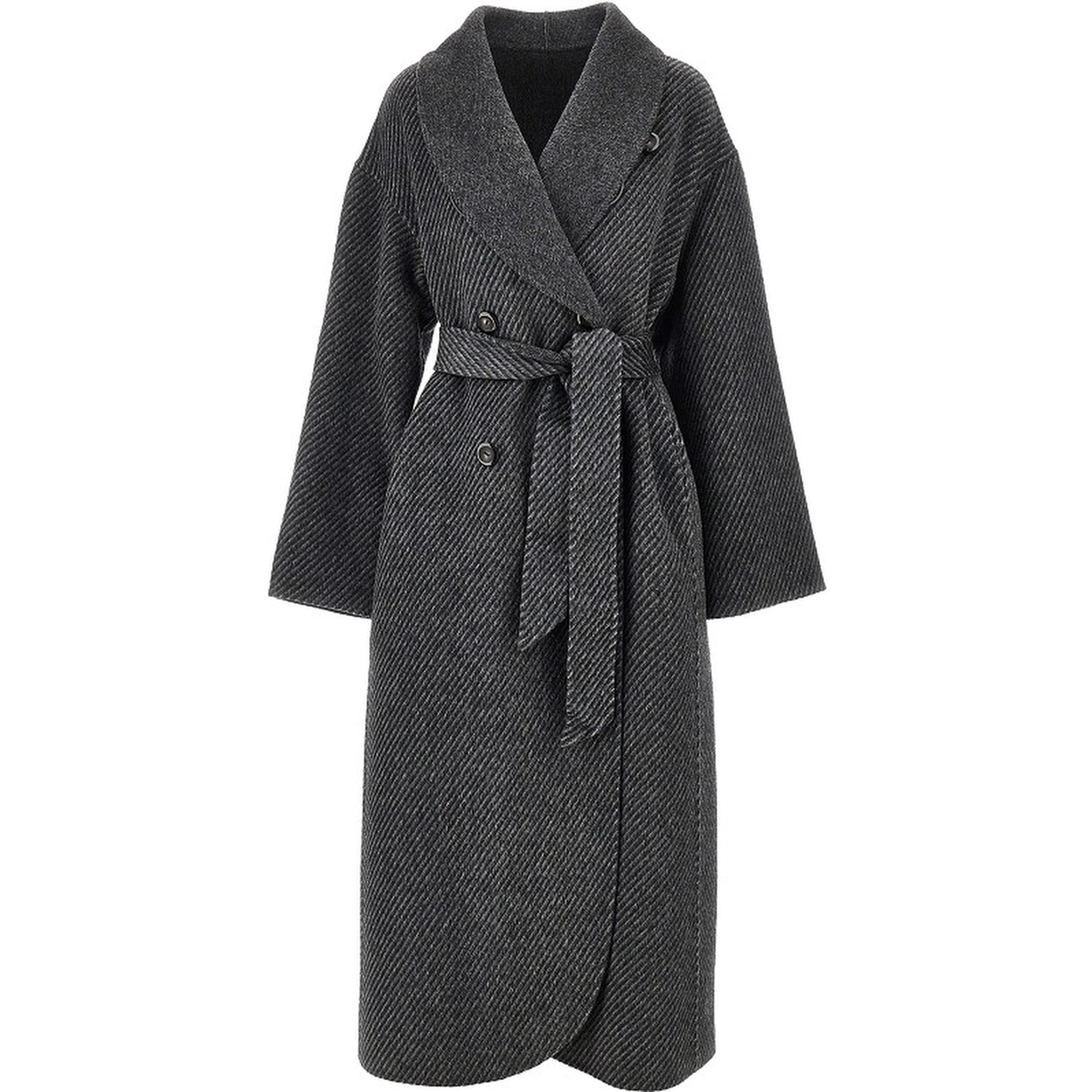 Reversible double-breasted coat with belt