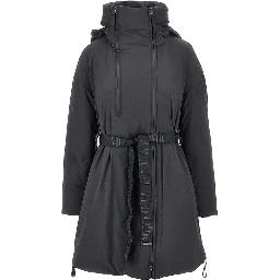 Down parka coat with belt