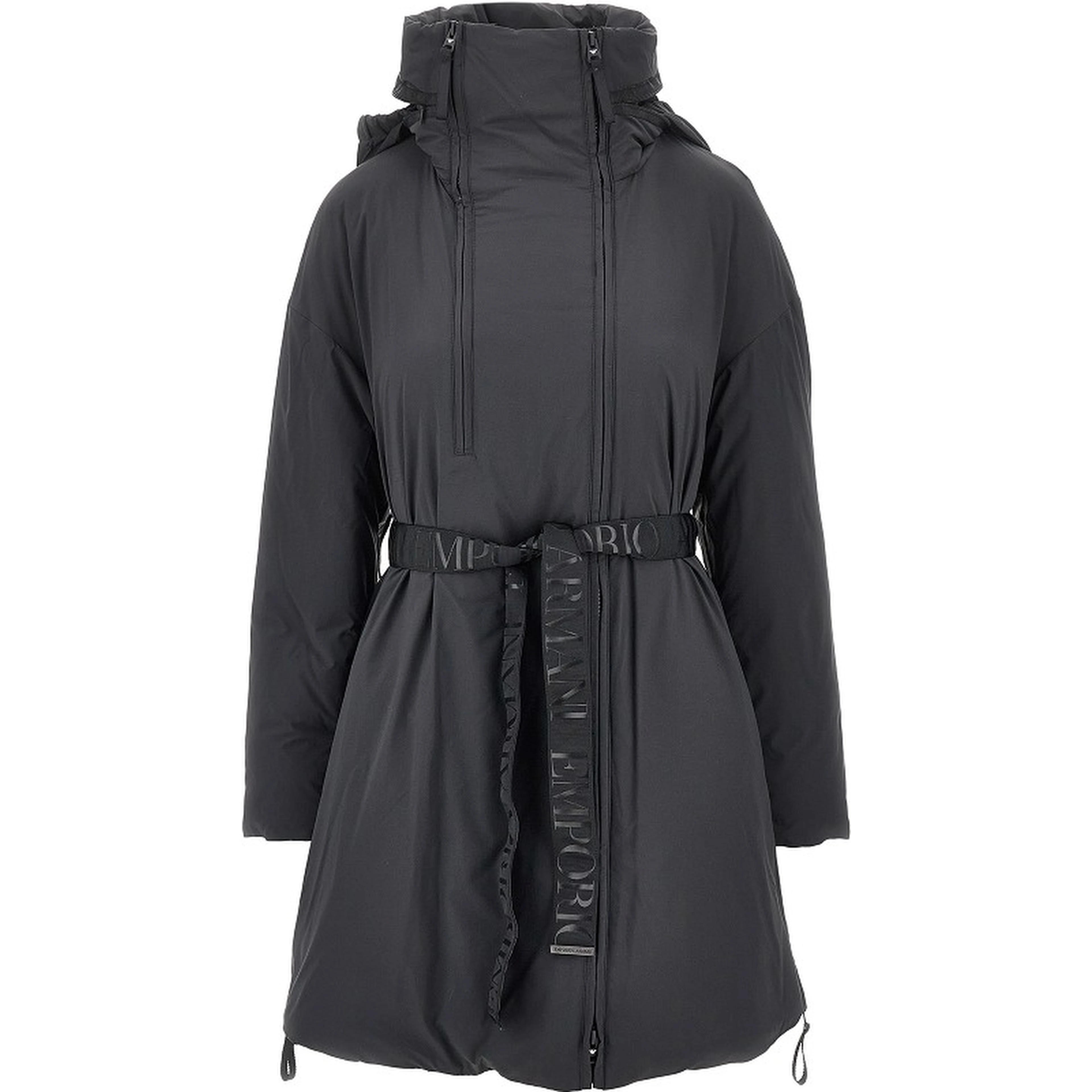 Down parka coat with belt