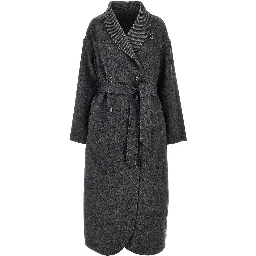 Reversible double-breasted coat with belt