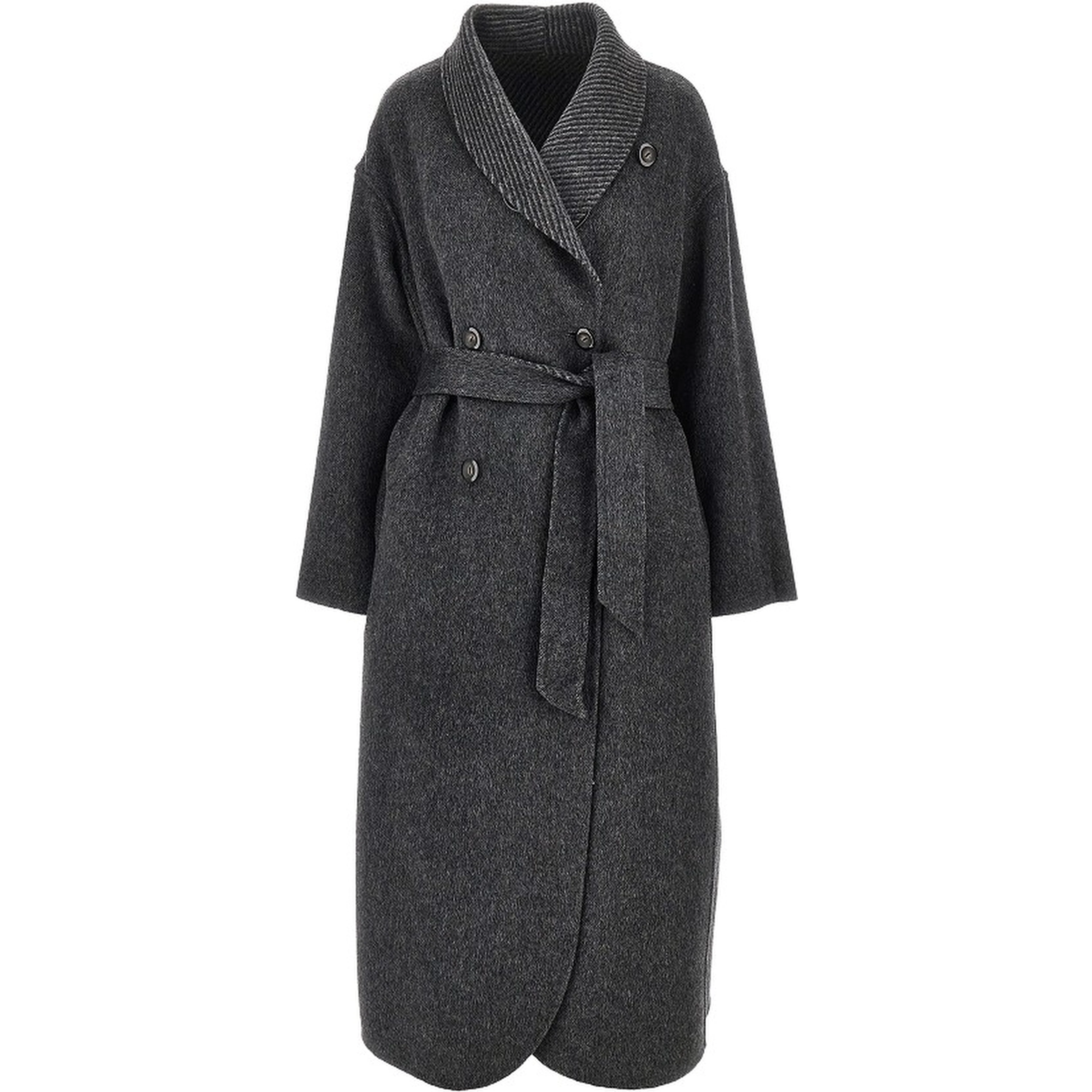 Reversible double-breasted coat with belt