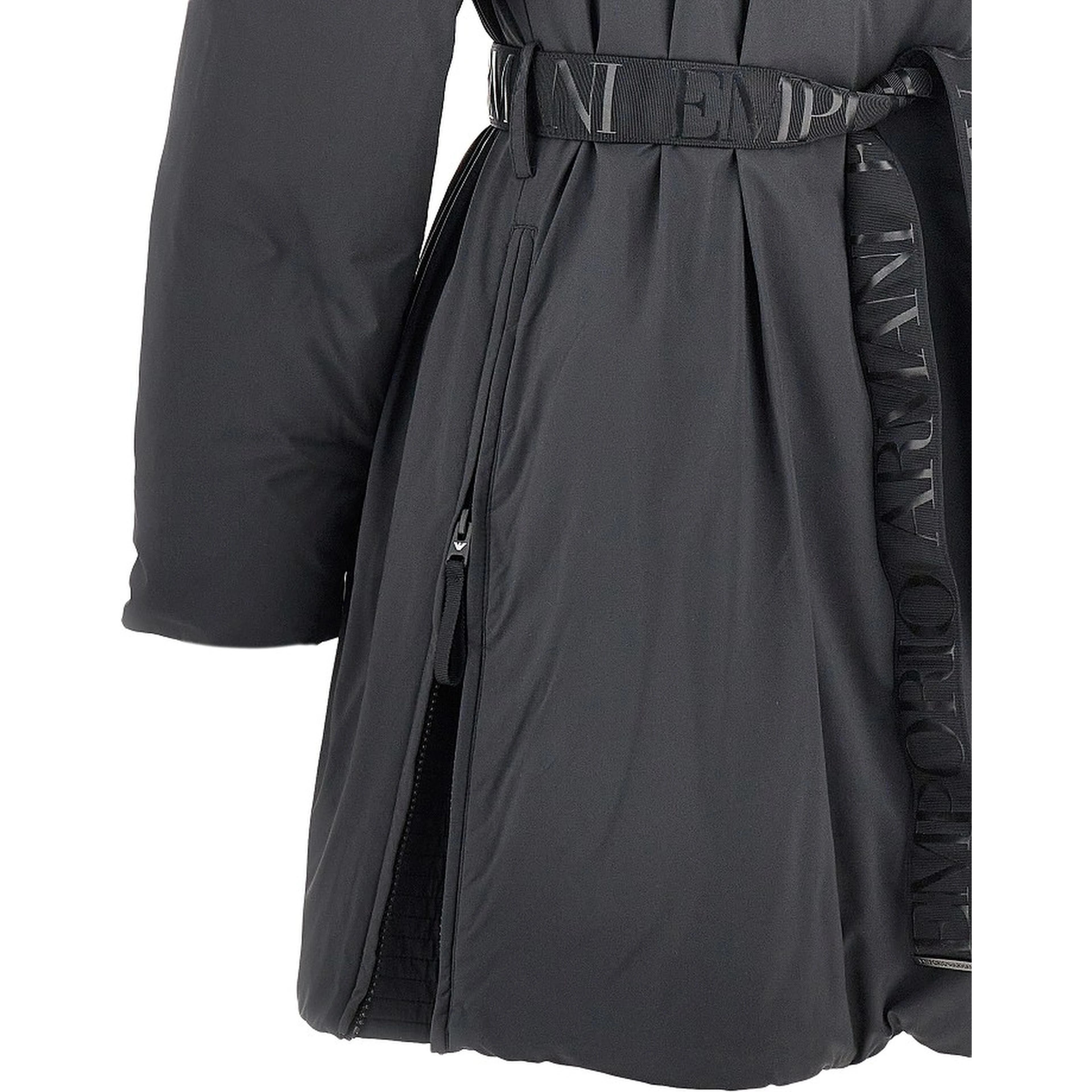 Down parka coat with belt