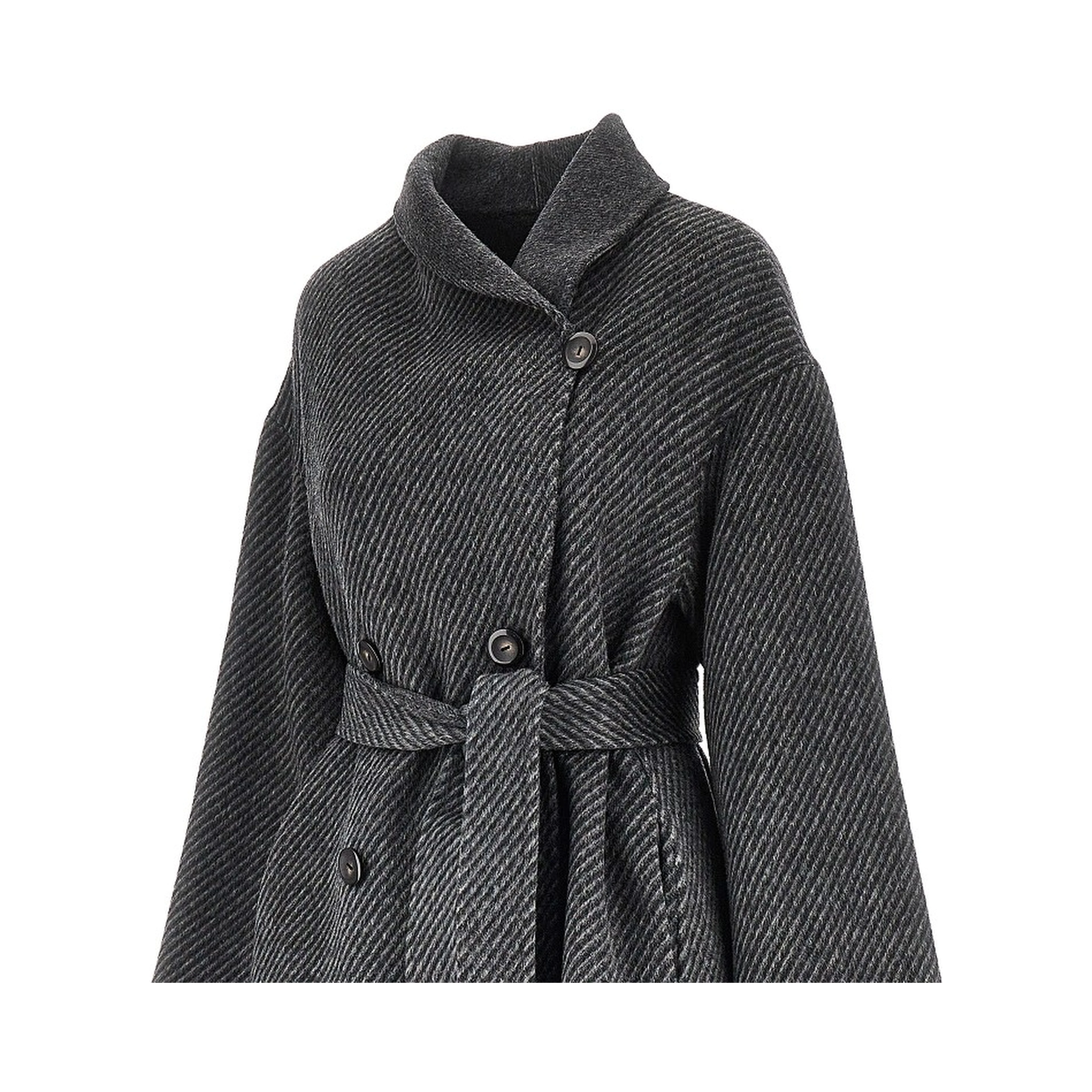 Reversible double-breasted coat with belt