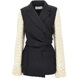 Wool blazer with knitted sleeves