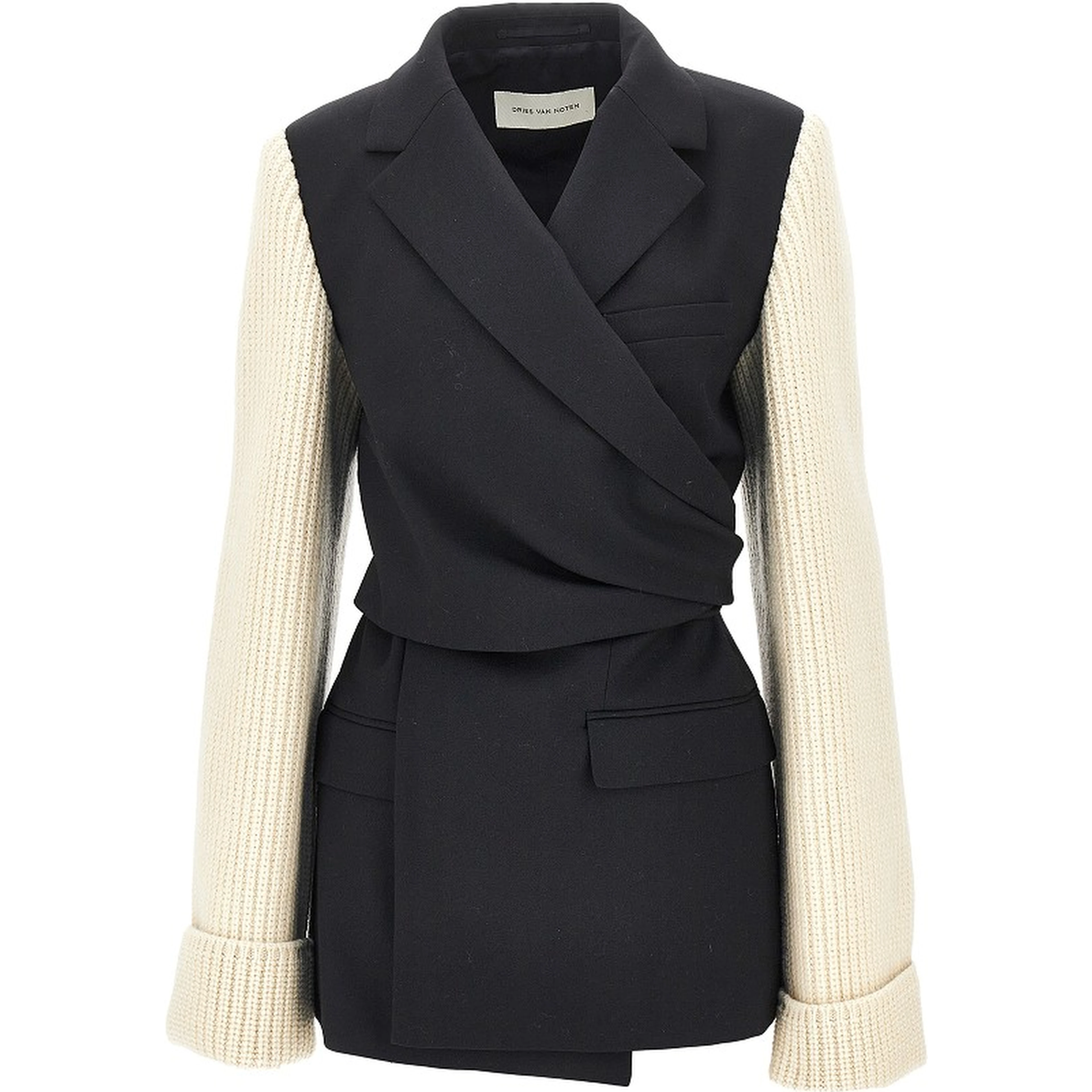Wool blazer with knitted sleeves