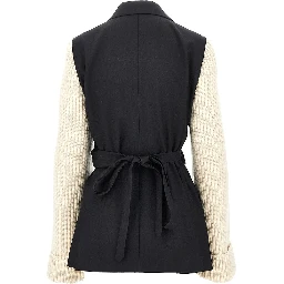 Wool blazer with knitted sleeves