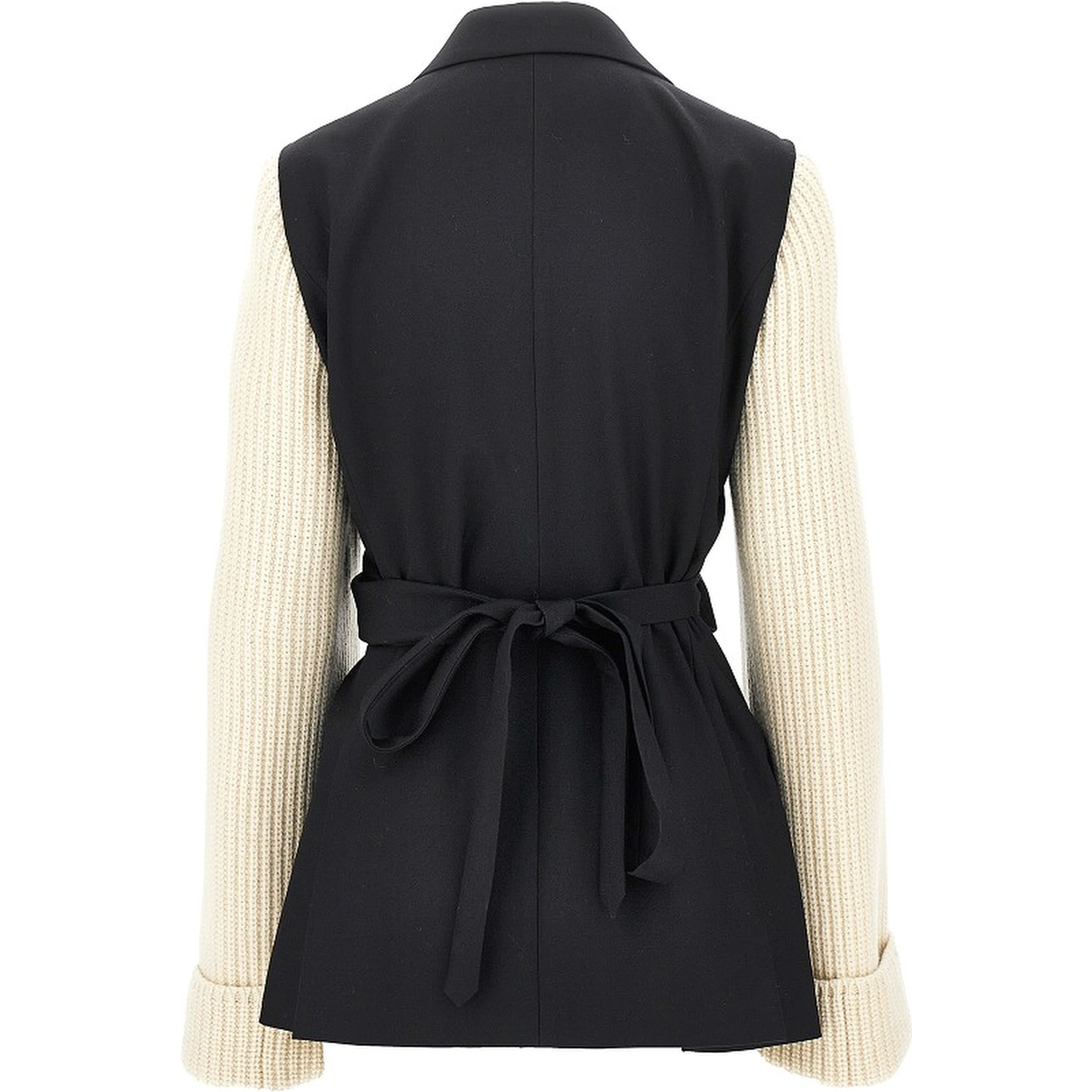 Wool blazer with knitted sleeves
