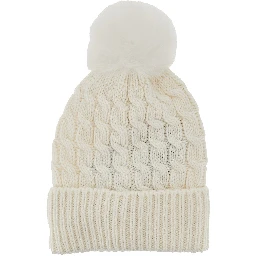 Wool beanie hat with fur pompom