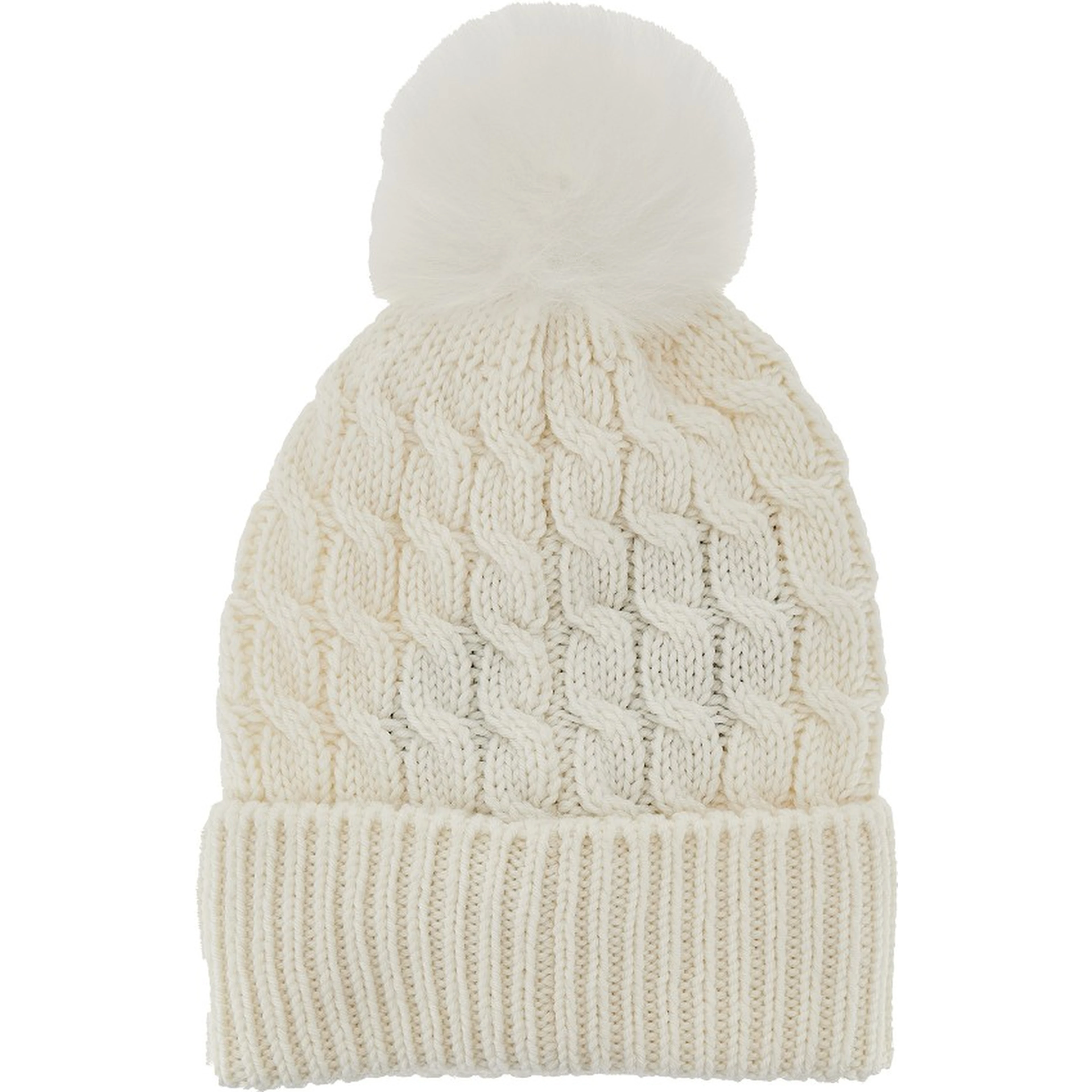 Wool beanie hat with fur pompom
