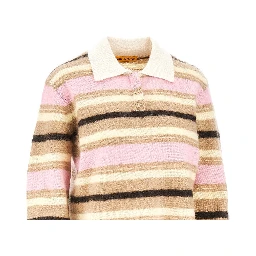 Striped cashmere polo shirt