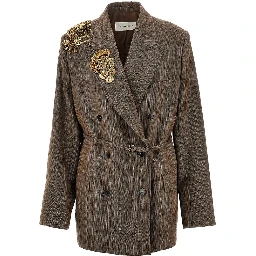 Embroidered oversized double-breasted jacket