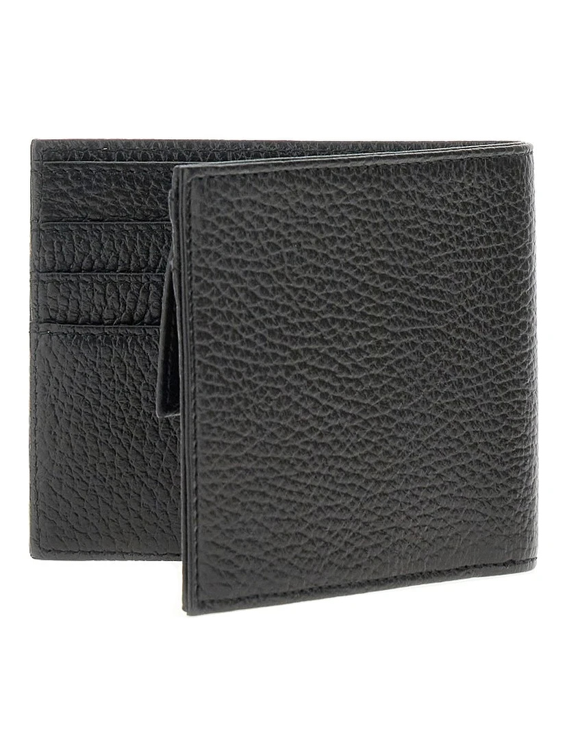 Grained leather bi-fold wallet