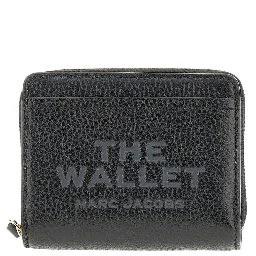 Grained leather mini compact wallet