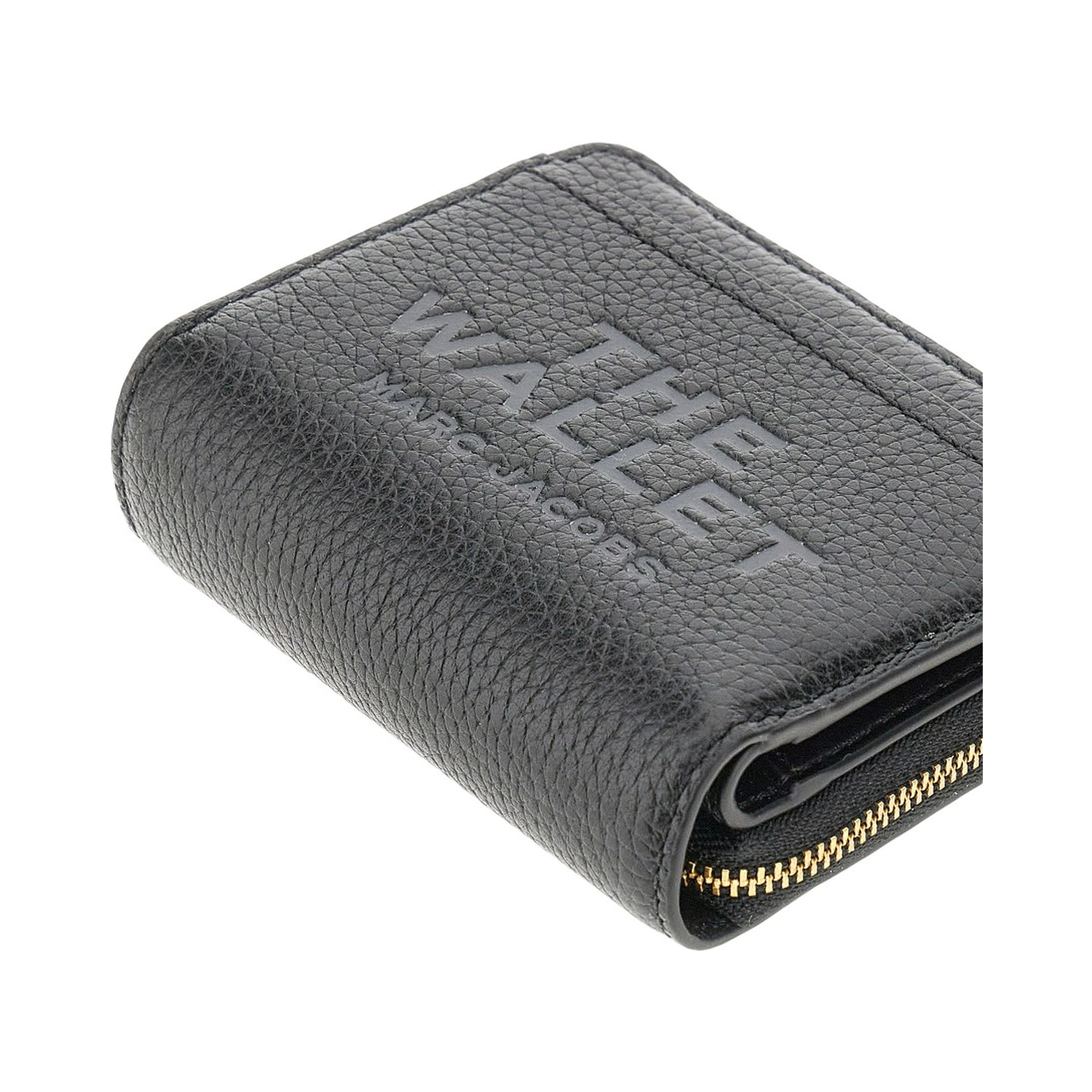 Grained leather mini compact wallet