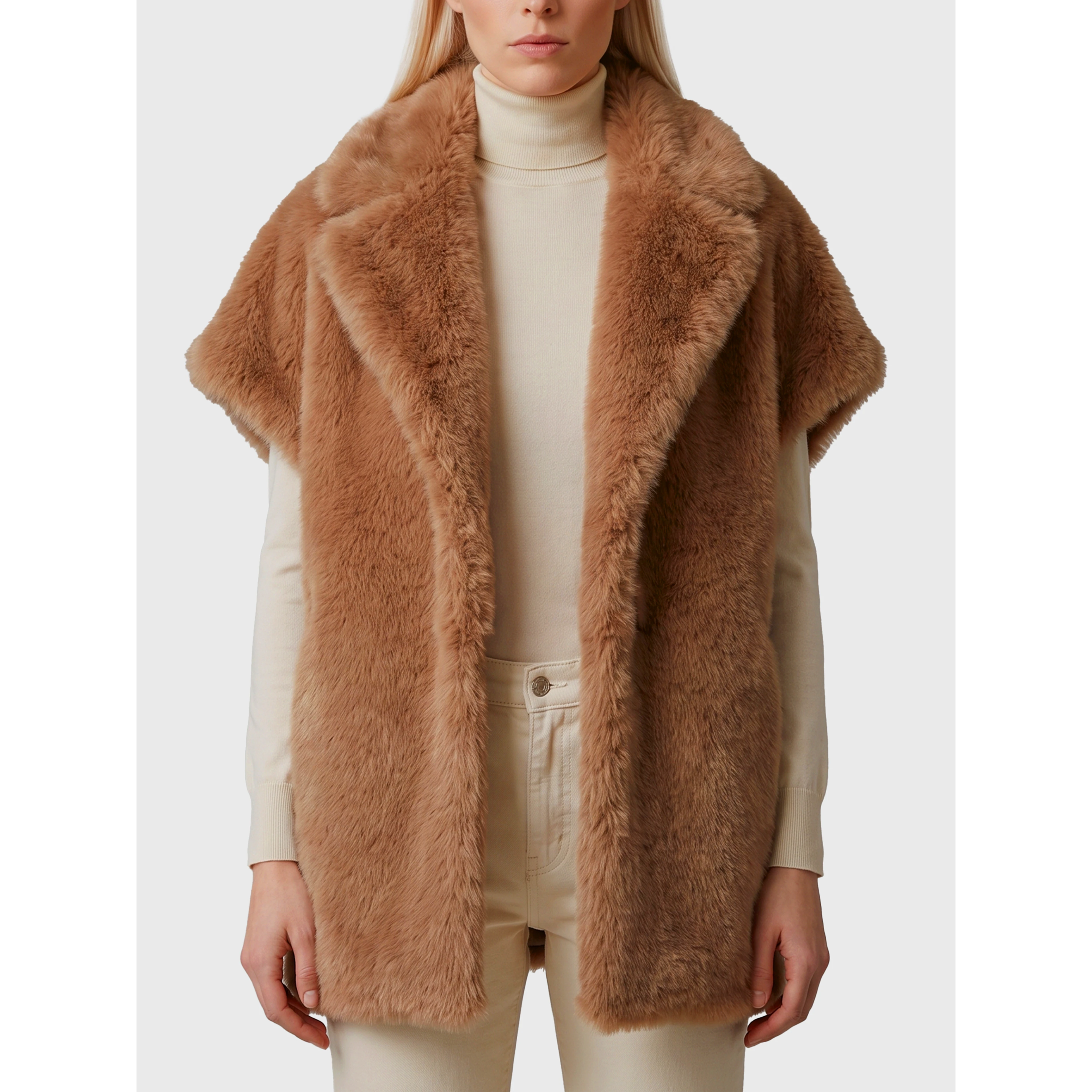Long-hair fur-effect sleeveless vest