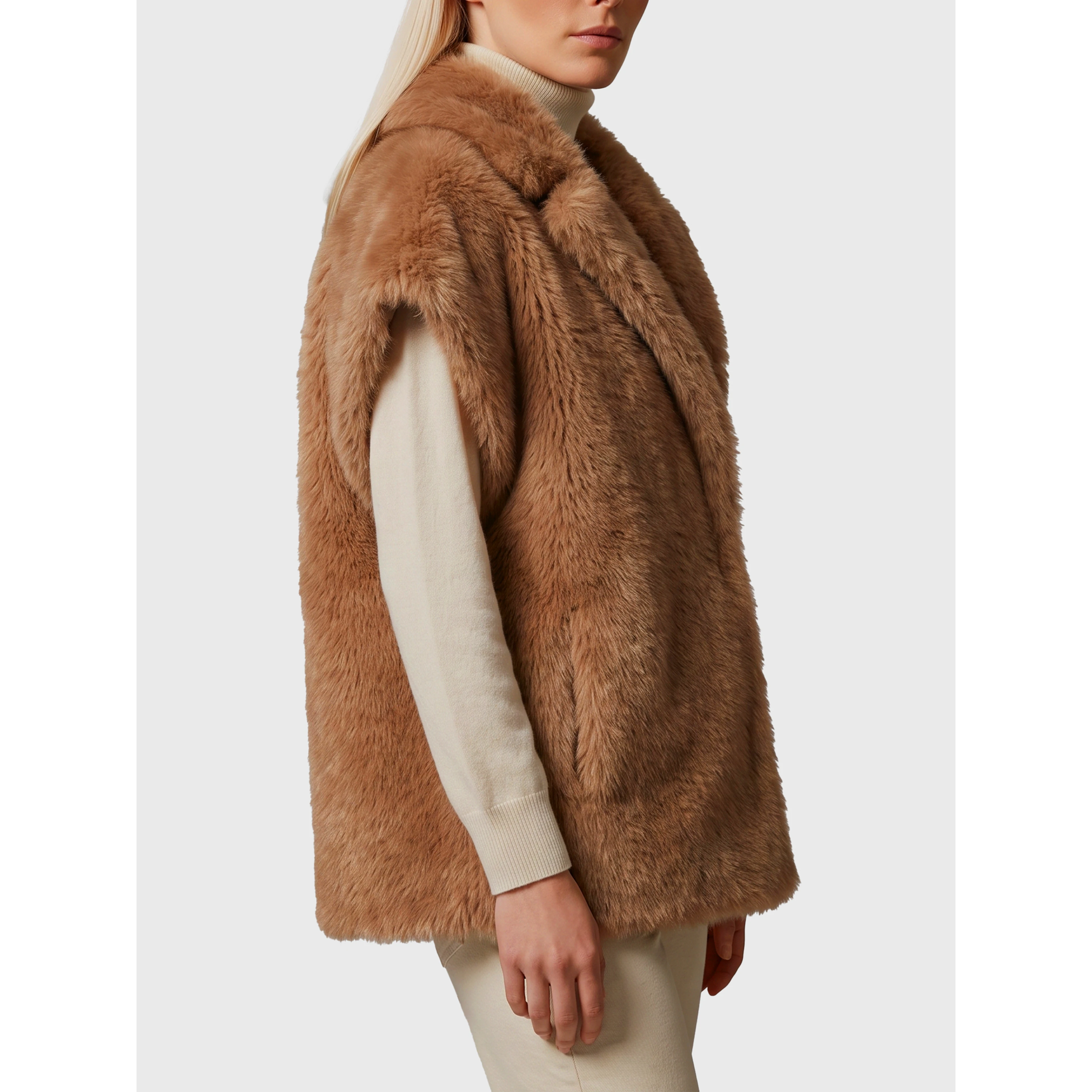 Long-hair fur-effect sleeveless vest