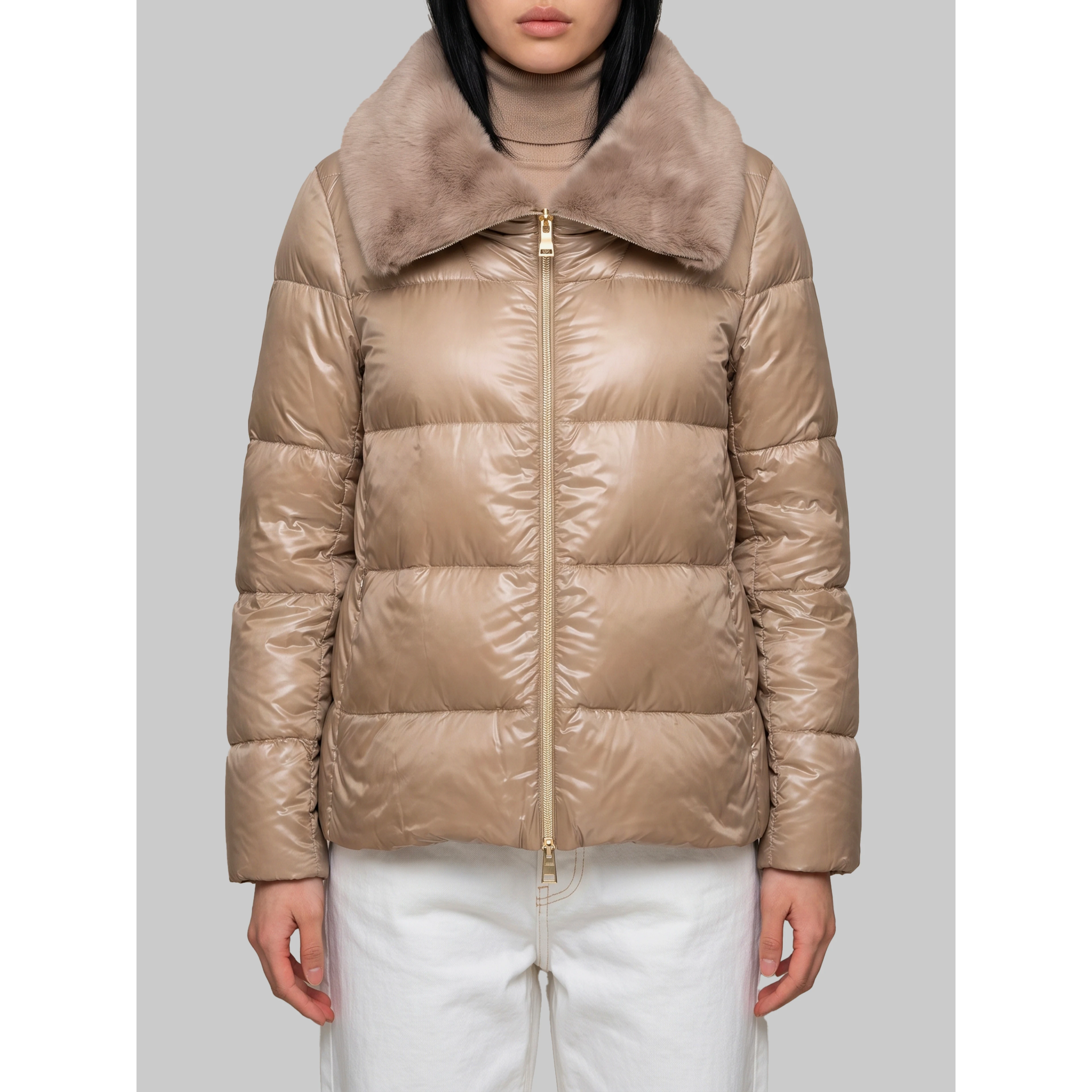 Ultralight nylon and fur collar jacket