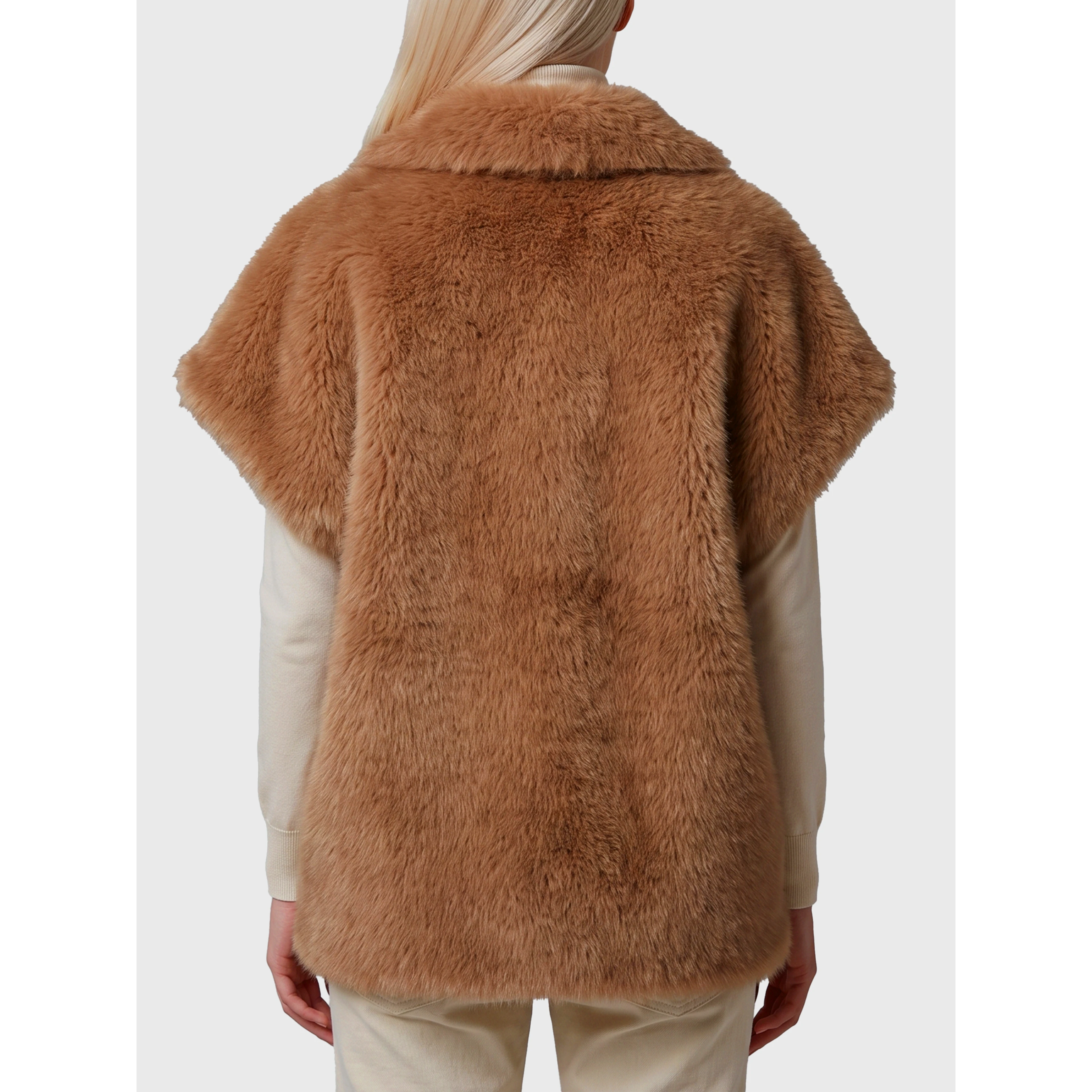 Long-hair fur-effect sleeveless vest