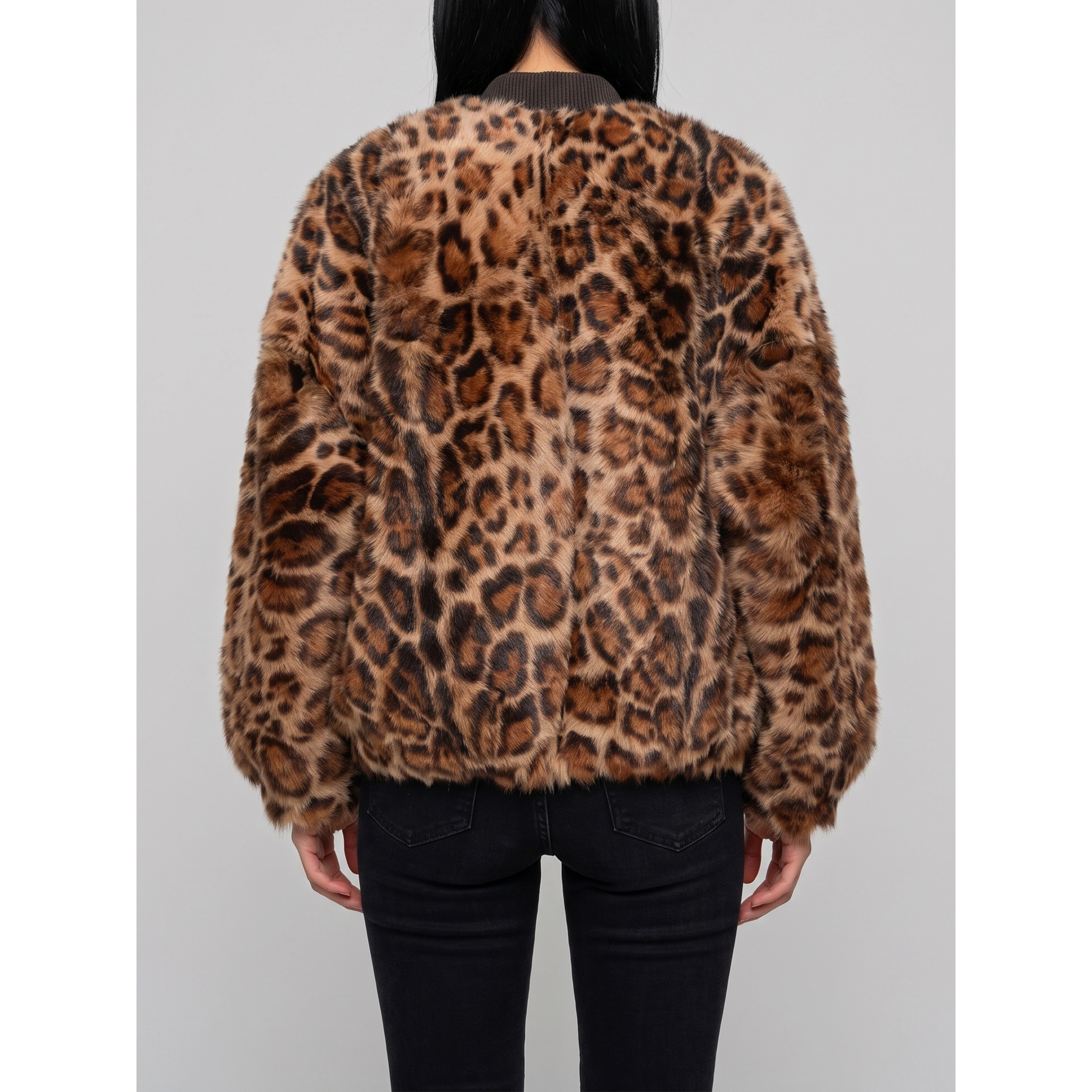 Reversible animal print bomber