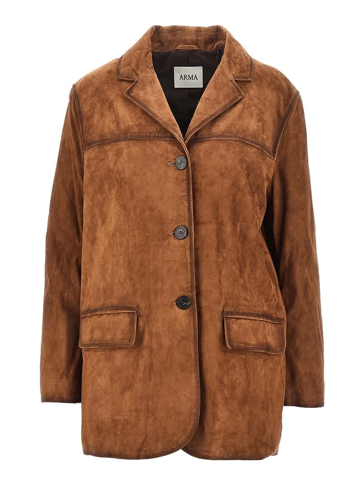 Suede leather single-breasted jacket