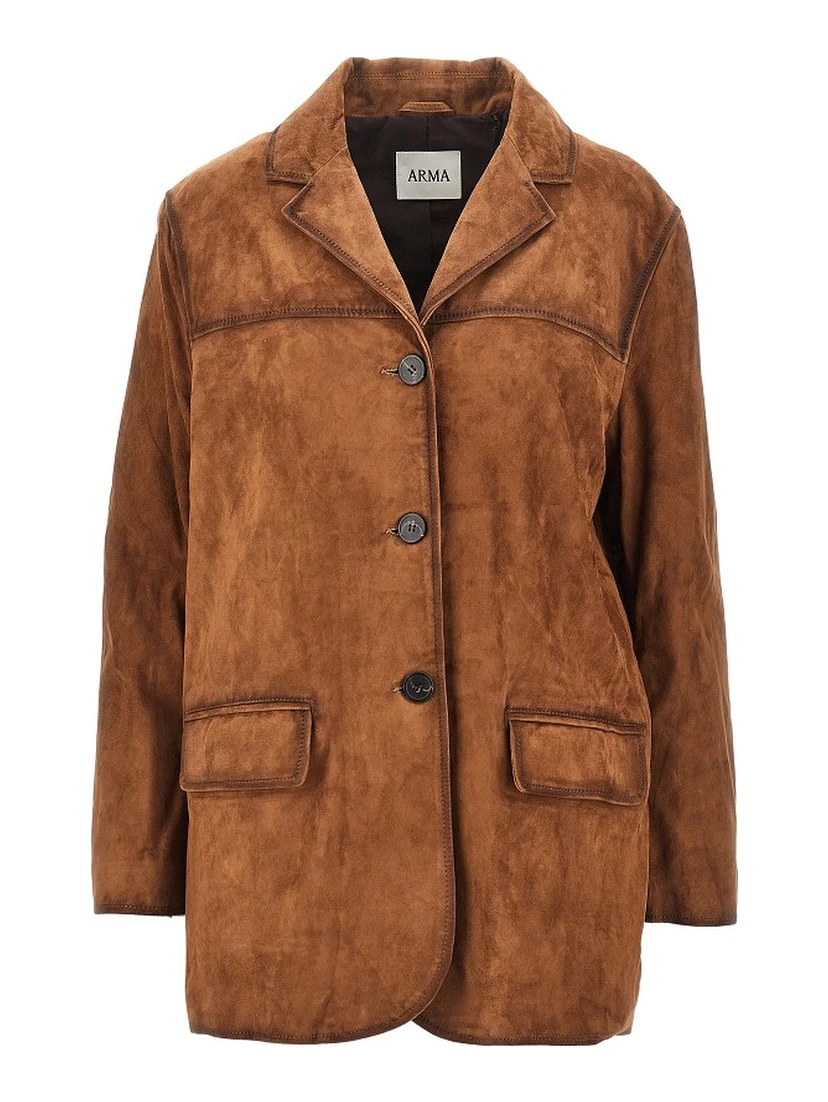 Suede leather single-breasted jacket