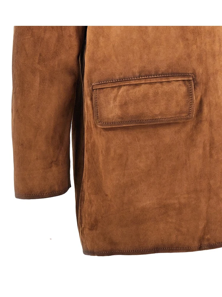 Suede leather single-breasted jacket alternative