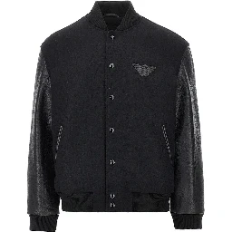 Wool bomber jacket with leather sleeves