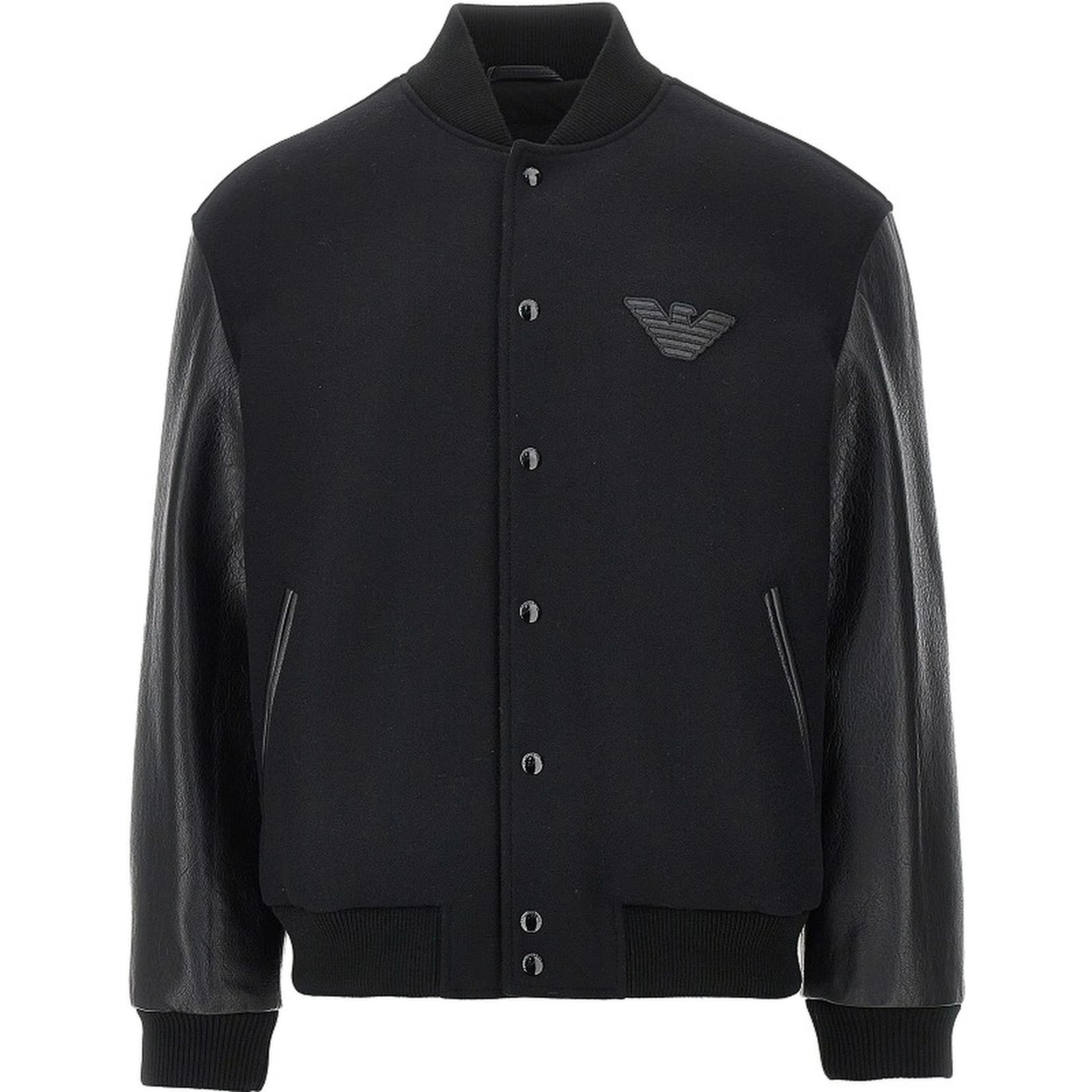 Wool bomber jacket with leather sleeves